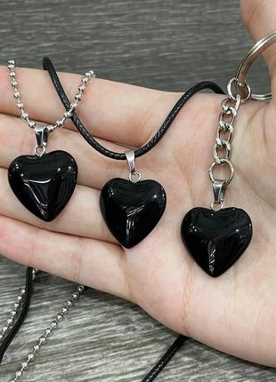 Оригинальный подарок девушке - натуральный камень чёрный агат кулон в форме сердечка на цепочке в коробочке9 фото