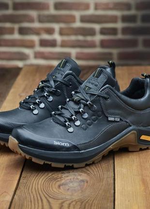 Чоловічі кросівки чорні із натуральної шкіри  мужские кожаные кроссовки ек ecco