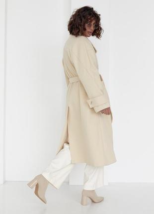 Женское двубортное пальто под пояс3 фото