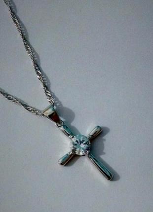 Красивий хрест на ланцюжку хрестик із камінчиком срібло3 фото