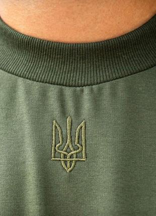 Патриотический свитшот герб трезуб вышит, патриотическая кофта хаки с вышитым гербом...