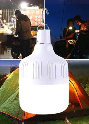 Usb led лампа фонарь 80w / 5в портативная на аккумуляторе 1200 mah, с подвесом и зарядкой белая
