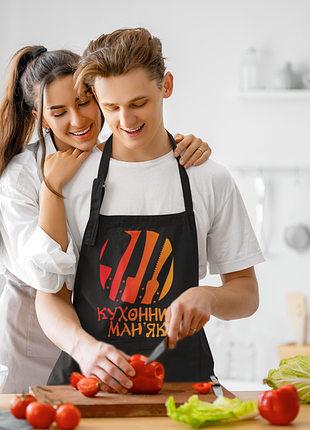Фартук черный кухонный с принтом "кухонный маньяк. kitchen maniac"
