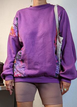Кофта флис фиолетовая свитшот ретро винтажная начес отверсайз объемная