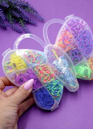 Резинки для плетіння 12 кольорів у кейсі у формі метелика, дитячий набір резинок для плетіння браслетів