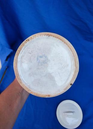 Керамічний глиняна діжка з кришкою в емалі ссср радянська для зберігання круп каши цукру