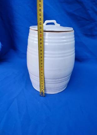 Керамічний глиняна діжка з кришкою в емалі ссср радянська для зберігання круп каши цукру