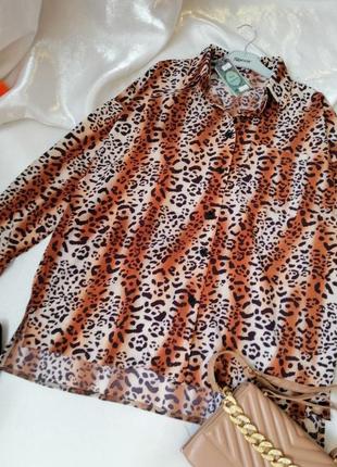 Легка сорочка блуза з невагомого крепдешина хижий звіриний лео принт леопард  лёгкая рубашка блуза и8 фото
