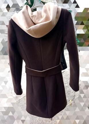 Женское классическое пальто, коричнево-молочного цвета, 42-443 фото