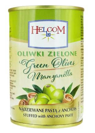 Оливки испанские зеленые фаршированные анчоусом helcom, 280г, ж/б,  польша