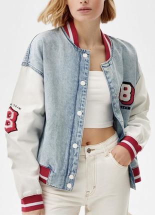 Джинсовка, джинсовий бомбер, куртка bershka