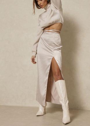 Сатиновая юбка макси с завязками misspap1 фото