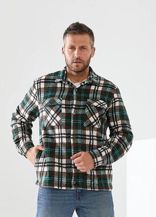 Куртка рубашка мужская утепленная на шорпе в клетку разм.l-xxl