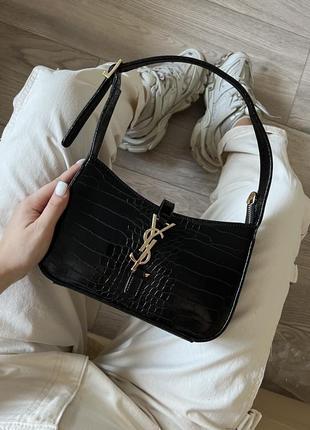 Cумка жіноча yves saint laurent hobo croco, чорного кольору