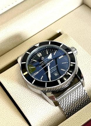 Часы мужские механические брендовые синий циферблат стальной ремешок