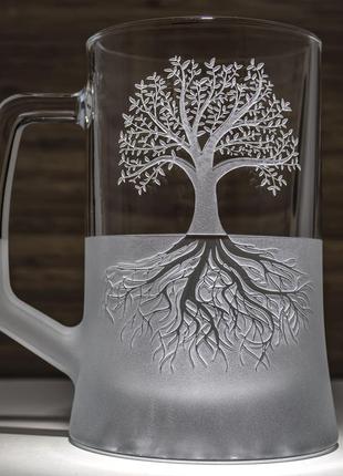 Подарунковий келих для пива з гравіюванням дерево життя