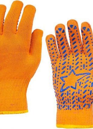 Перчатки оранжевые трикотажные с пвх-рисунком