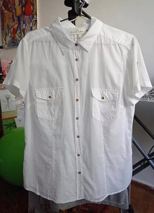 Белая хлопковая рубашка с короткими рукавами h&amp;m, u914