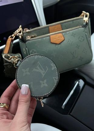 Жіноча сумка lv multi pochette olive new9 фото