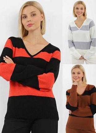 Актуальний напіввовняний жіночий вільний светр-джемпер у велику смужку