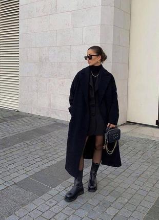 Базовое кашемировое пальто свободного кроя с поясом оверсайз длинное стильное трендовое теплое черное коричневое серое бежевое4 фото