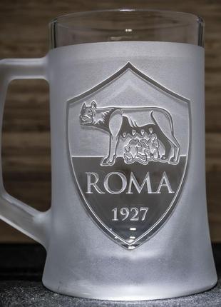 Бокал для пива з гравіюванням логотипу фк рома fc roma sanddecor1 фото
