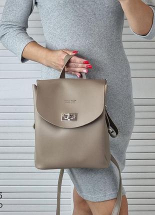 Женский стильный, качественный рюкзак-сумка для девушек из эко кожи мокко5 фото