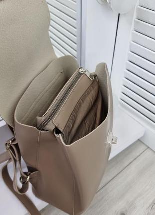 Женский стильный, качественный рюкзак-сумка для девушек из эко кожи мокко8 фото