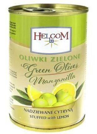 Оливки іспанські зелені фаршировані лимоном helcom, 280 г, ж/б, польща