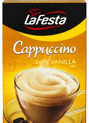Капучино растворимый ванильный вкус в стиках la festa cafe vanilla, 125г (10шт х12,5г), напиток кофейный