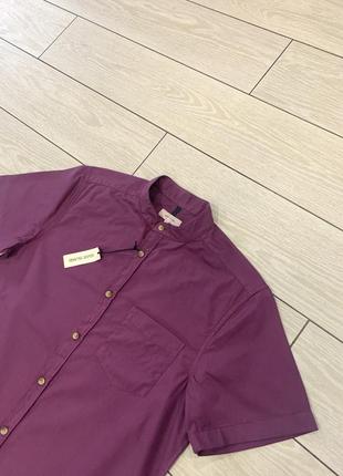 Новая мужская рубашка с коротким рукавом в тёмно-бордовом цвете от river island (л-хл)4 фото