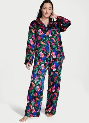 Пижама сатиновая (искусственный шелк) victoria’s secret черная брюками с принтом джунглей оригинал размер s1 фото