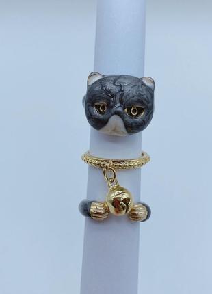 Шикарное тройное кольцо кот, квадробер, хэллоуин