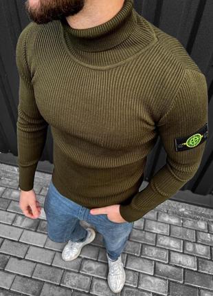 Крутой мужской свитер с патчем стон айленд stone island качественный премиум с горлом гольф