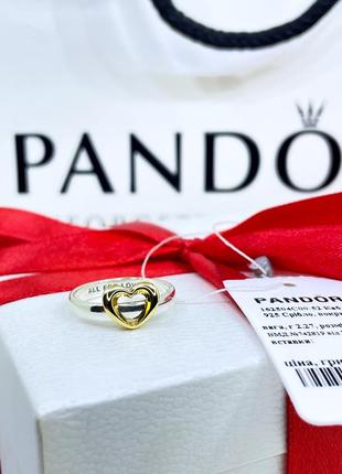 Серебряное кольцо пандора 162504c00 сердце сердечко золотое с надписью все благодаря любви позолота серебро проба 925 новое с биркой pandora3 фото