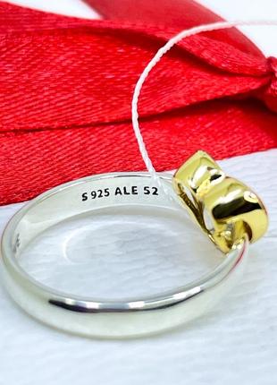 Серебряное кольцо пандора 162504c00 сердце сердечко золотое с надписью все благодаря любви позолота серебро проба 925 новое с биркой pandora5 фото