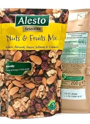 Мікс горіхів і сухофруктів alesto nuts & fruits mix, 200 г, не солоний, сушений