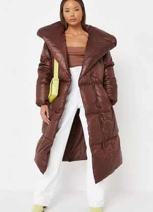 Шоколадне об'ємне пальто пуховик пуффер бренд мissguaded англія5 фото