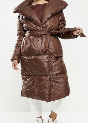 Шоколадне об'ємне пальто пуховик пуффер бренд мissguaded англія7 фото