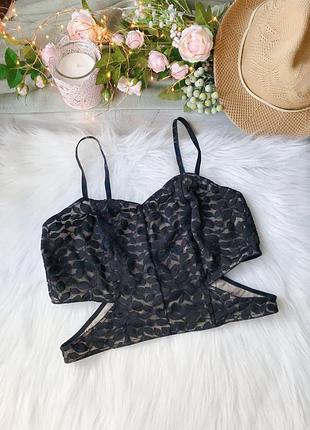 Чорний мереживний топ h&m