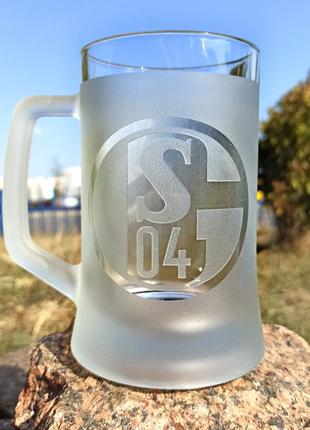 Бокал для пива з гравіюванням логотипу фк шальке 04 fc gelsenkirchen-schalke 04 sanddecor1 фото