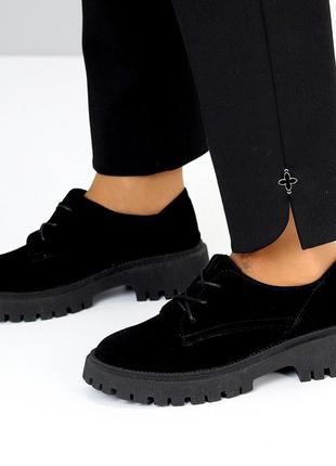 Модные замшевые женские черные туфли на каблуке весенне осенние натуральная замша весна осень