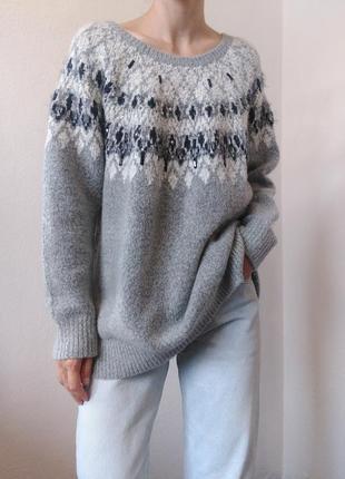 Серый свитер оверсайз джемпер серый пуловер реглан лонгслив кофта шерстяной свитер6 фото