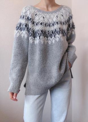Серый свитер оверсайз джемпер серый пуловер реглан лонгслив кофта шерстяной свитер