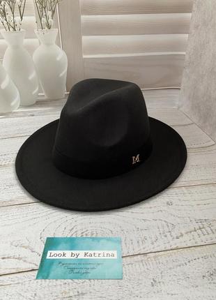 Чорний капелюх федора зі стійкими полями осінній5 фото