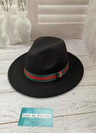 Чорний капелюх федора зі стійкими полями осінній6 фото