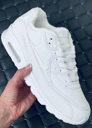 Зимові чоловічі білі кросівки nike air max 90 white кросовки найк аир макс 90 зима