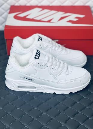 Зимові чоловічі кросівки на хутрі nike air max 90 all white