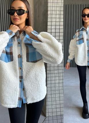 Теплая и стильная рубашка oversize из эко-меха "тедди".