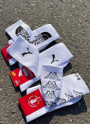 Високі спортивні шкарпети kappa, puma, tnf, носки білі для тренувань каппа, пума, тнф, брендові шкарпетки чоловічі, розмір 40-45